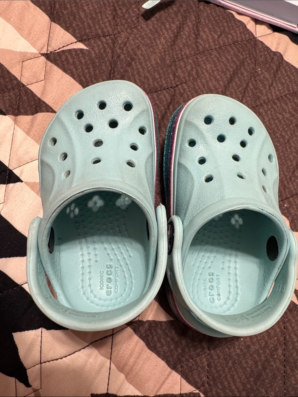 CROCS Kids Clogs in Light Aqua with Pink Accent